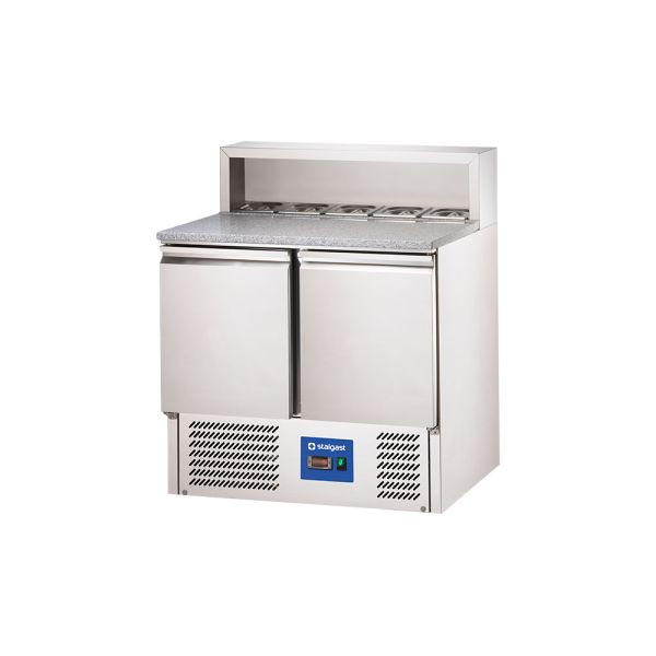 Alpha Work RVS pizzatafel, 2 deuren, met koelopzetstuk 5x GN 1/6, Starline serie, 105106
