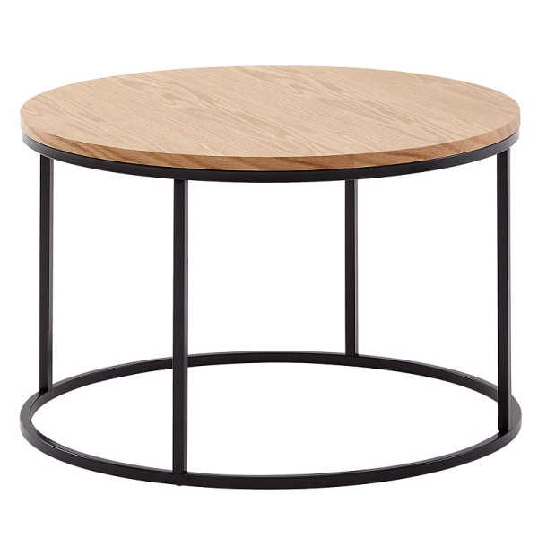 Wohnling salontafel 70x70x45 cm salontafel hout / metaal woonkamertafel eiken, design kamertafel modern rond, houten tafel salontafel, WL6.511