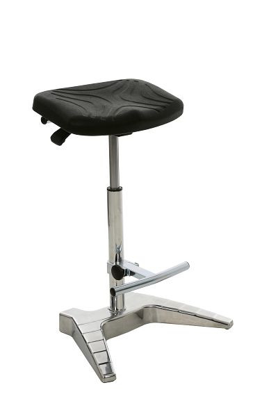 Lotz Stehhilfe, ergonomisch, Gestell Alu, PU-Sitz schwarz, höhenverstellbar 700-880, mit Fußstütze und Transportrollen, 1075.01