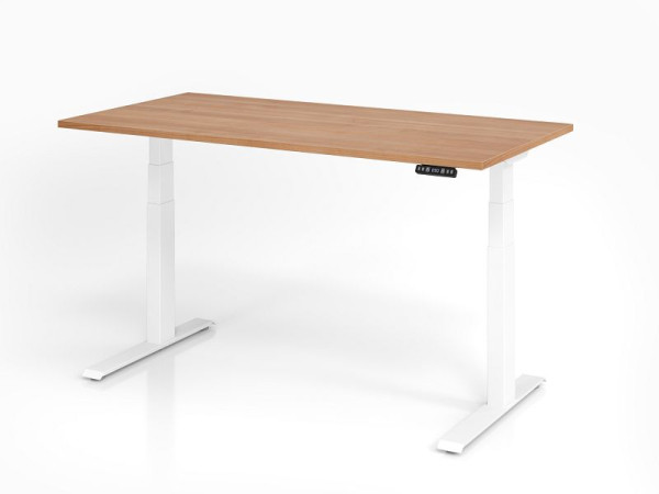 Hammerbacher bureau XDKB16, 160 x 80 cm, blad: walnoot, 25 mm dik, ABS dikke rand, rechthoekige vorm, wit, VXDKB16/N/W