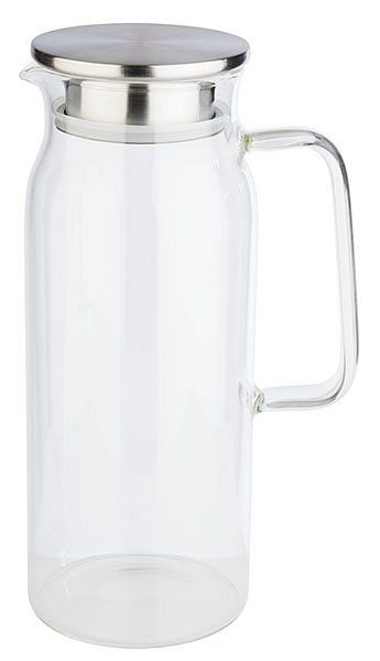 APS glazen karaf, Ø 10 cm, hoogte: 26 cm, 1,5 liter, glas, roestvrij staal, deksel mat gepolijst, 10792