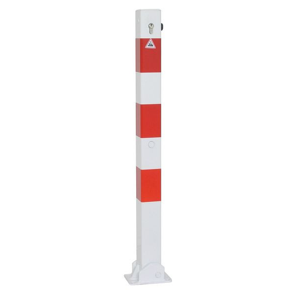Schake afzetpaal stalen buis 70 x 70 mm opklapbaar, wit gecoat, voor plugbevestiging met voetplaat, 470UZB
