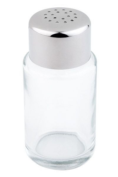 APS Zout-/peperstrooier, Ø 4 cm, hoogte: 9 cm, glas, roestvrijstalen deksel, gepolijst, 18 gaten (elk Ø 1,35 mm), 40312