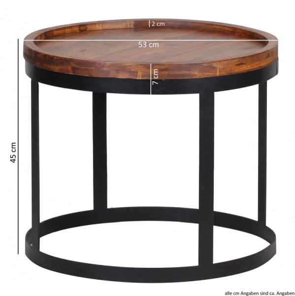 Wohnling set van 2 bijzettafels AKOLA massief hout sheesham bijzettafel in landhuisstijl metalen frame natuurlijk hout, WL1.550