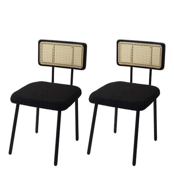 Mendler set van 2 eetkamerstoelen HWC-K88, fauteuil stoel, hout polyrotan metaal bouclé, stof/textiel zwart, 97708