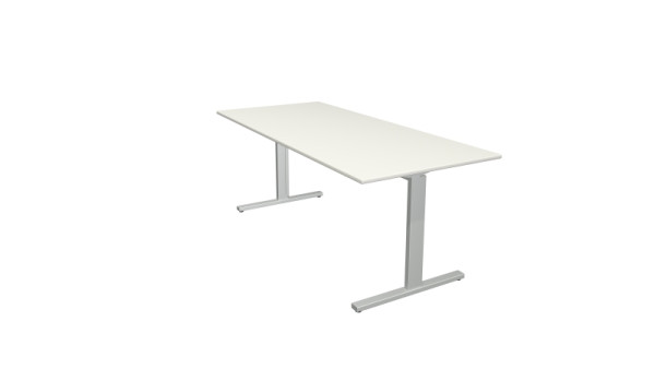 Kerkmann bureauvorm 2 - B 1800 x D 800 x H 700-820 mm met T-voetframe in aluminium zilver, wit, 11020710