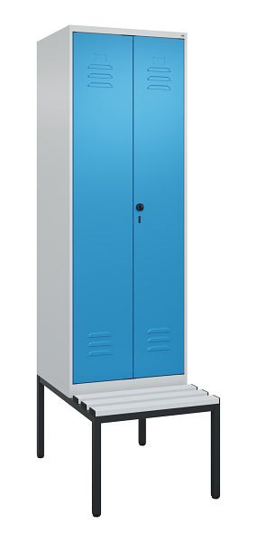 C+P luierkastje Classic PLUS SW, 2 vakken, 2120x600x815mm, 7035/5012, draaibare sluiting, met bank eronder, 0800527-20 S10034