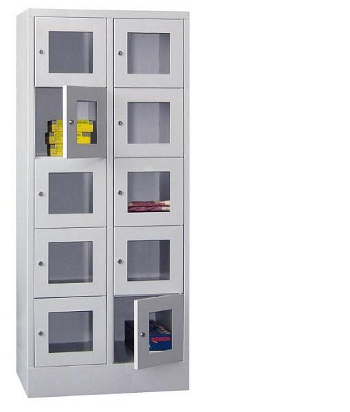 Pavoy Schließfachschrank mit Sockel 1850/500/800, 2b x 5h, Zylinderschloss, Abteilbreite 400, Sichtfenster, 61213-254-091-910