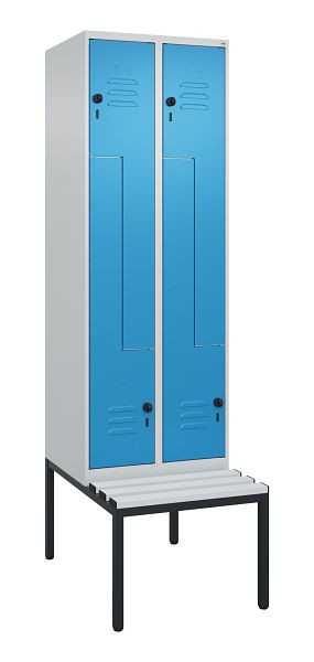 C+P Z-Spind Classic PLUS, met onderbank, 4 vakken, 2120x600x815mm, 7035/5012, draaigrendel, 0800537-204 S10034