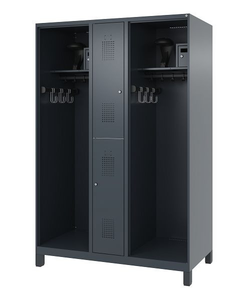C+P brandweerkast Evolo, model MAXI, 2 compartimenten, H1850B1300T600 mm, antraciet, voeten, 0496315-030 S10007