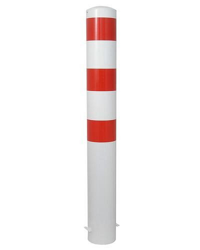 Schake afzetpaal staal, verzinkt, wit gecoat, 3 rode strepen, dm 193, H 2000 mm, voor inzetting in beton, 249356