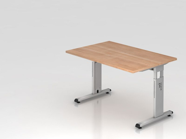 Hammerbacher bureau C-poot 120x80cm walnoot/zilver, werkhoogte 65-85 cm, VOS12/N/S