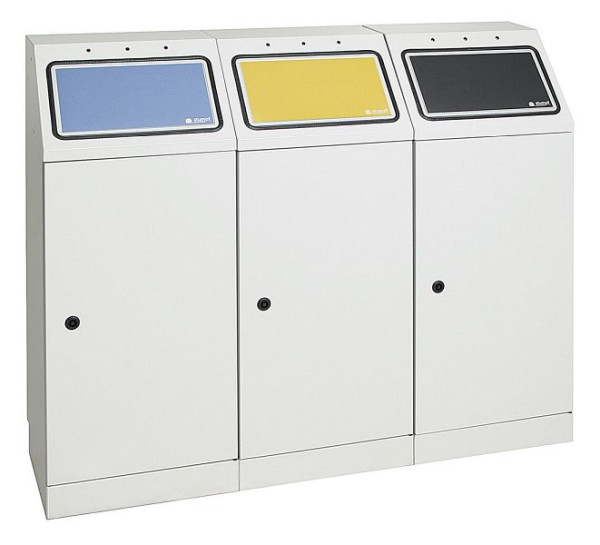 stumpf afvalscheiding FD 45, drievoudig station. Bak voor wandmontage, RAL 7035 / ProPads, verzinkte binnenbak, 3x45 liter, 636-045-3-1-200