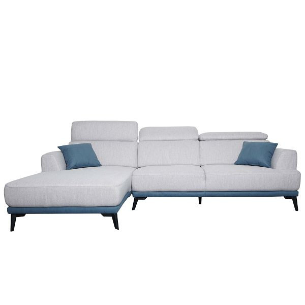 Mendler Sofa HWC-G44, bank hoekbank L-vorm 3-zits, ligvlak nosag vering pocketvering kern verstelbaar, links, lichtgrijs, 71598+71599