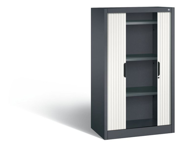C+P dressoir met rolluik Omnispace, H1345xB800xD420mm, kleur: zwartgrijs/verkeerswit, verzonken greep, 3 niveaus, 3221-00 S10085