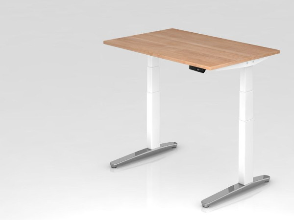 Hammerbacher elektrisch zit-sta bureau 120x80cm walnoot/wit, gepolijst, rechthoekige vorm, VXBHM12/N/WC
