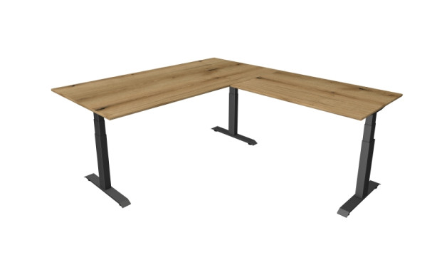 Kerkmann Move 4 zit-statafel, B 2000 x D 1000 mm met aanbouwelement 1200 x 800 mm, elektrisch in hoogte verstelbaar van 640-1290 mm, eiken, 10083355