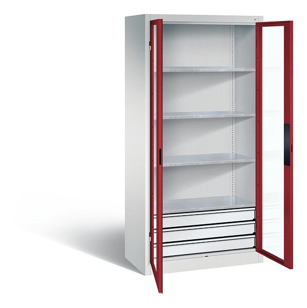 C+P gereedschapskast Acurado, H1950xW930xD500mm, kleur: lichtgrijs/robijnrood, verzonken handgreep, 8921-5532 S10003
