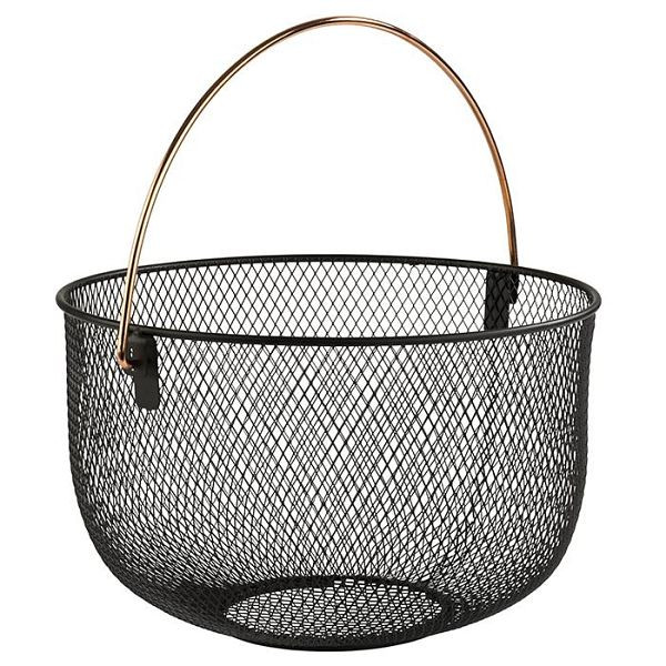 APS brood- en fruitmand, Ø 30 cm, hoogte: 19 cm, metaal, zwart, koperlook handvat, 30208
