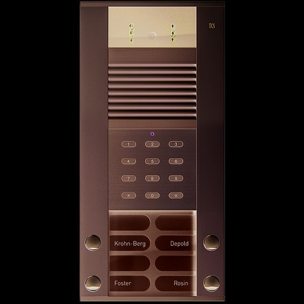 TCS IP video huisdeurstation serie AVD IP met 4 belknoppen (rechts/links uitgelijnd) en geïntegreerd nummerblok, AP zilver, AVD98040-0010