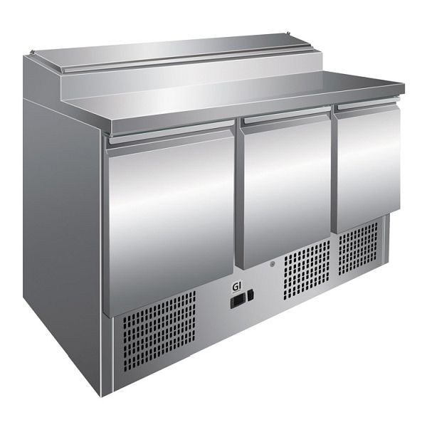 Gastro-Inox RVS saladette met 3 deuren & 8x Gastronorm 1/6 bereidingsunit, convectiekoeling, netto inhoud 400 liter, 202.006