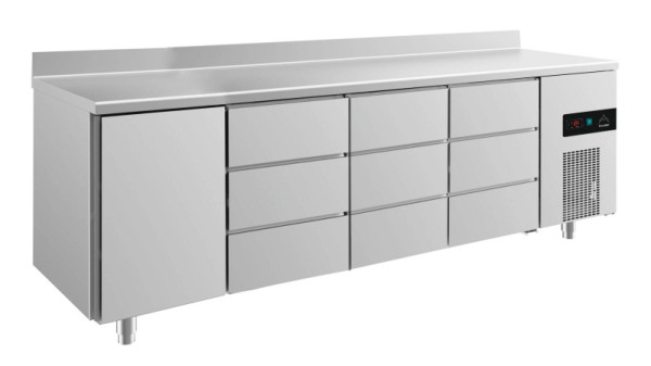 A&S Polarny koeltafel -2 tot +8°C met 1x deur links, 3x drie laden, 2330 x 700 x 850 mm, met opstaande rand, KT4TDDDA