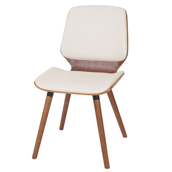 Mendler set van 2 eetkamerstoelen HWC-B16, hout gebogen hout retro design walnoot look, kunstleer creme, 60094
