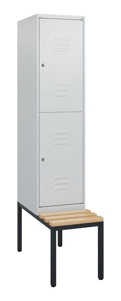 C+P dubbeldekkerkast Classic PLUS, 1950x400x815mm, 7035/7035, cilindersloten, zitlatten van beukenhout, met zitbank eronder, 0803505-12 S10039