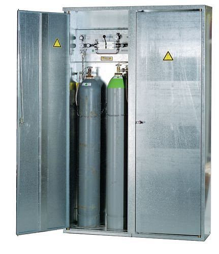 DENIOS gasflessenkast voor 5 x 50 l gasflessen, 3-vleugelige deur, gegalvaniseerd, 116953
