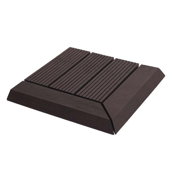 Mendler WPC hoekvloertegel Rhone + eind, houtlook terras, 30x30cm Premium, hoek links, antraciet lineair, 77612