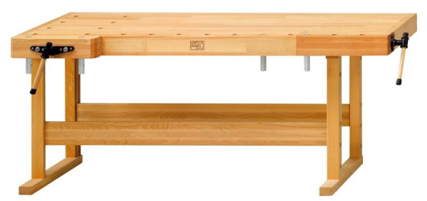 ANKE schaafbank; 2080 x 850 x 900 mm; Wingspan-voorste tang 215 mm, achterste tang 240 mm; voor de professional; met 2 paar aluminium ronde bankhaken, 800.011