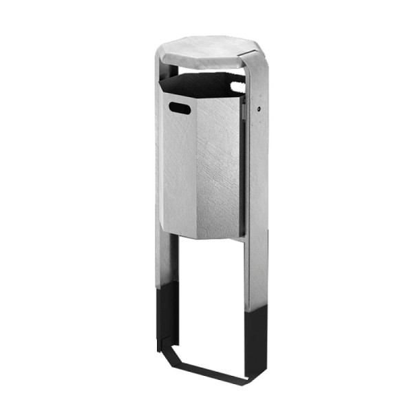 Stone HGS afvalbak -City 600- met deksel, om in beton te plaatsen, totale hoogte 1200mm, met asbak, container en standaard zonder verf, 12683-0201