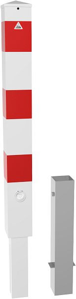 Schake afzetpaal stalen buis 100 x 100 x 3 mm afneembaar, met driehoekslot, thermisch verzinkt en wit gecoat, 40100FB