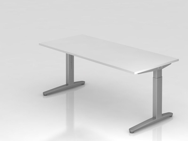 Hammerbacher bureau C-poot 180x80cm wit/zilver, aluminium loper zilver (vergelijkbaar met RAL 9006), VXB19/W/SS