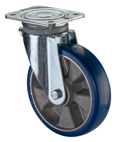 BS rollen zwaarlastwiel zwenkwiel, polyurethaan wiel 83 Shore, aluminium velg, kogellager, plaat, diameter: 200 mm, N100.B92.200