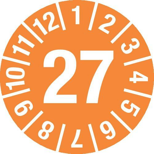 DENIOS teststicker "27", oranje, folie, zelfklevend, 15 mm, verpakking: 1 vel à 60 stuks, 290072