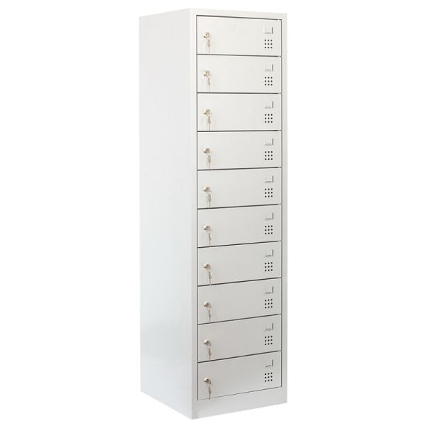 Lüllmann laptopkast, 10 vakken, 1800 x 500 x 500 mm, lichtgrijs, 526430