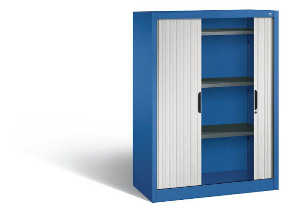 C+P dressoir met rolluik Omnispace, H1345xB1000xD420mm, kleur: gentiaanblauw/lichtgrijs, verzonken greep, 3 niveaus, 3222-00 S10074