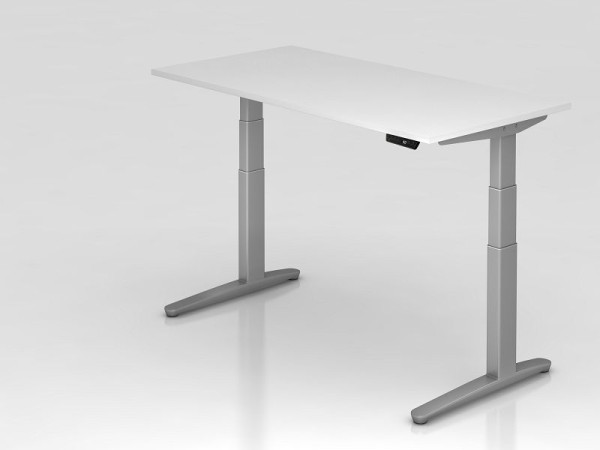 Hammerbacher zit-sta bureau elektrisch 160x80cm wit/zilver, rechthoekige vorm, VXBHM16/W/SS