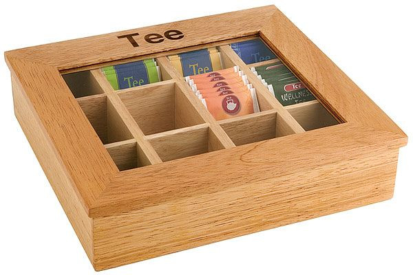 APS theedoos met 12 kamers, 31 x 28 cm, hoogte: 9 cm, licht houten kist met kijkvenster, gemaakt van acryl, 11775