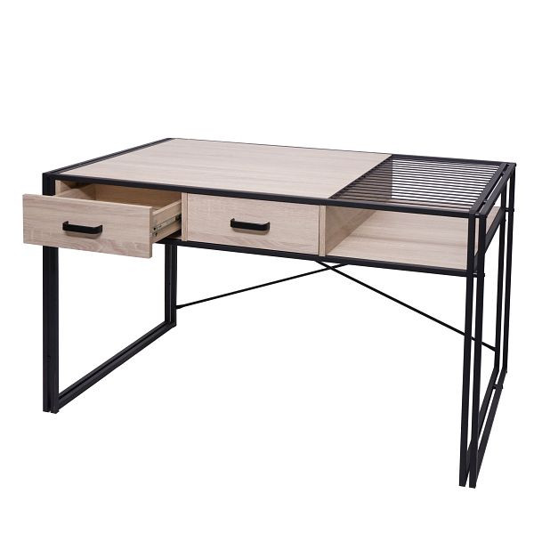 Mendler bureau HWC-H91, bureau computer bureau, industrieel 76x120x70cm, eiken look, 74454+74455