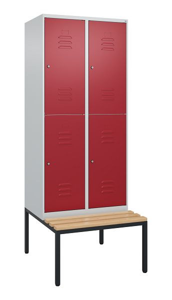 C+P dubbeldekskast Classic PLUS, 2 vakken, 2120x800x815mm, 7035/3003, cilindersloten, beukenhouten zitlatten, bank, 0803507-22 S10091