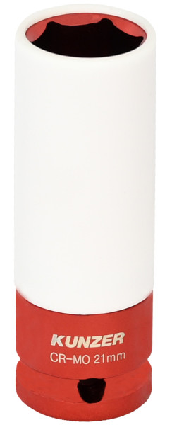Kunzer 1/2" impact wielmoer inzetstuk 21 mm, lengte 85 mm (rood), 812RK21