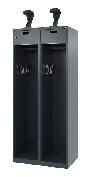 C+P Evolo brandweerkast, model PRAKTUS, 2 compartimenten, H1850B800T500 mm, antraciet, helmbevestiging, 0492015-22 S10005