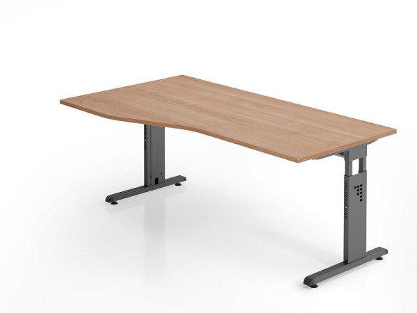 Hammerbacher bureau OS18, 180 x 100/80cm, blad: notenhout, 25 mm dik, 2 mm ABS rand, vrije vorm, kan links of rechts gemonteerd worden, VOS18/N/G