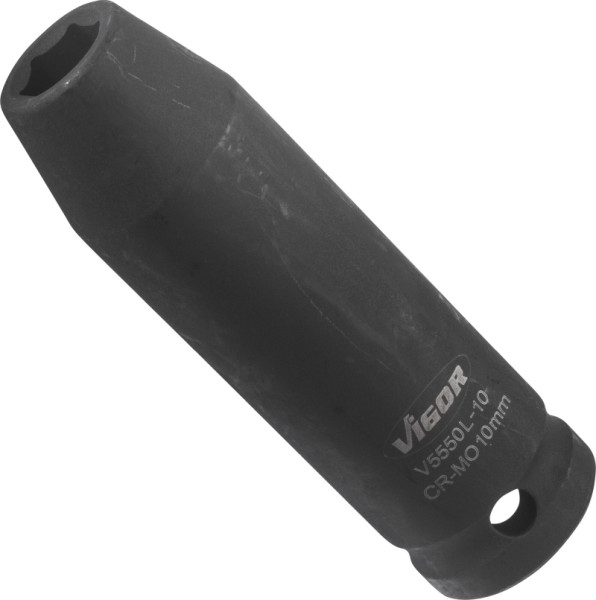 VIGOR slagmoersleuteldop, lang, hol vierkant 12,5 mm (1/2 inch), buitenzeskantprofiel, 10 mm, V5550L-10