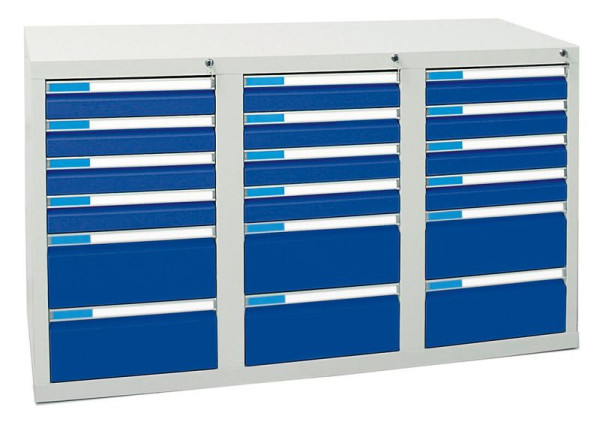stumpf ladekast serie ESTA, RAL 7035/5010, 18 laden (12x100, 6x200 mm), 7603574