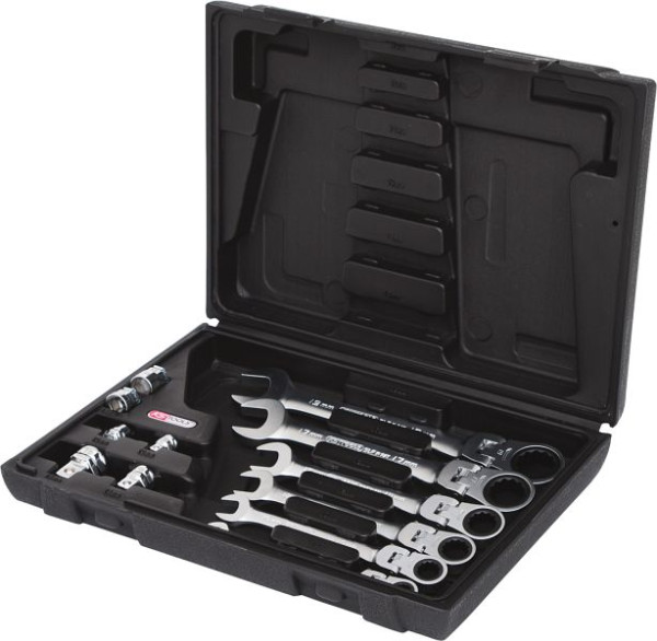 KS Tools GEARplus scharnierratel-ringsleutelset, 12-delig, afsluitbaar met adapter, 503.4867