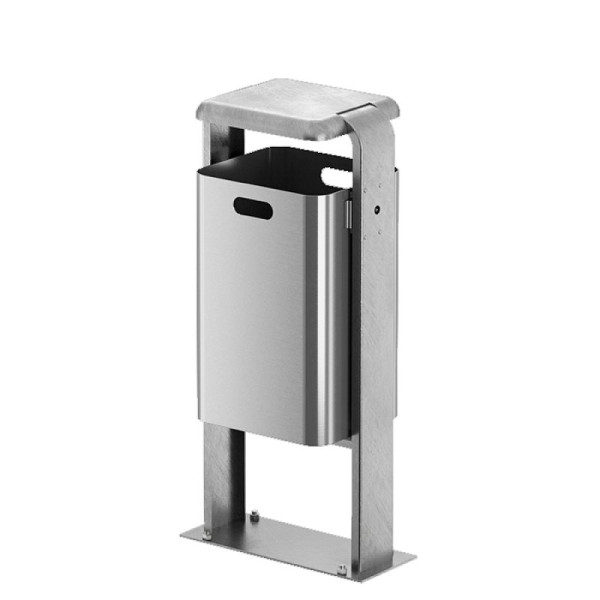 Stein HGS HGS afvalbak -City 200- met deksel, om vast te schroeven, zonder asbak, container en standaard zonder verf, aluminium, gepolijst, 12660-0101