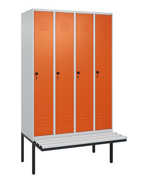 C+P Umkleidespind Classic PLUS, 4 Abteile, 2120x1200x815mm, 7035/2004, Drehriegel, 3 Doppel-Haken, 0800407-40 S10121